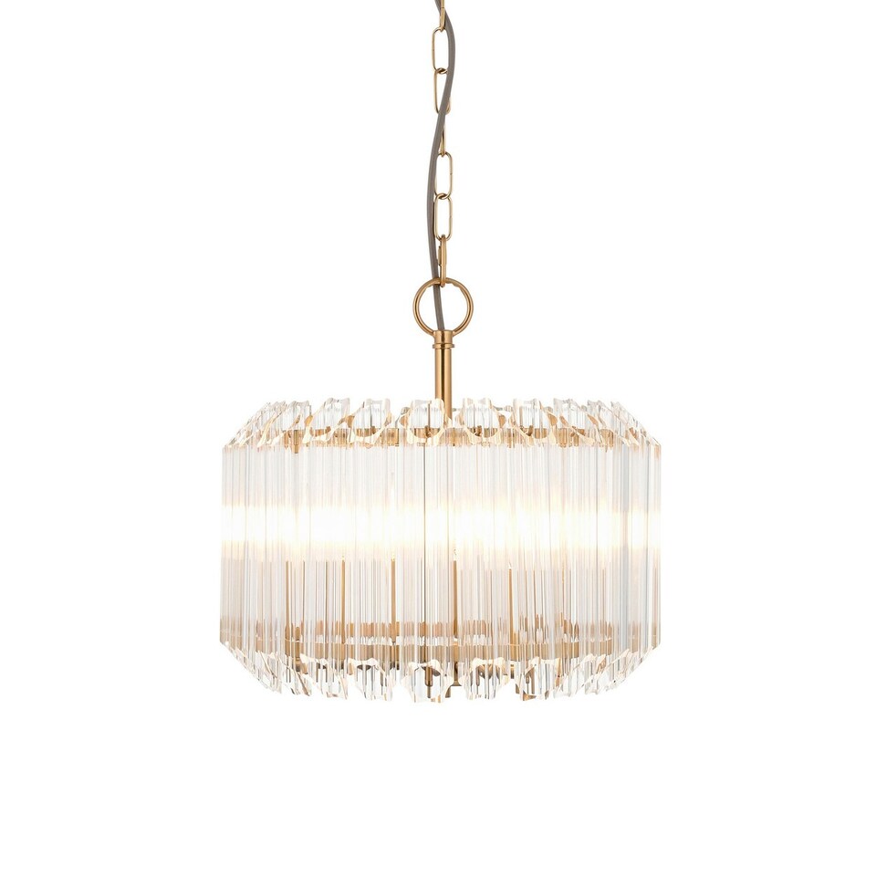 image 1 of Valentina Pendant Ceiling Light Brushed Aged Brass Plate & Clear Glass 3x E14