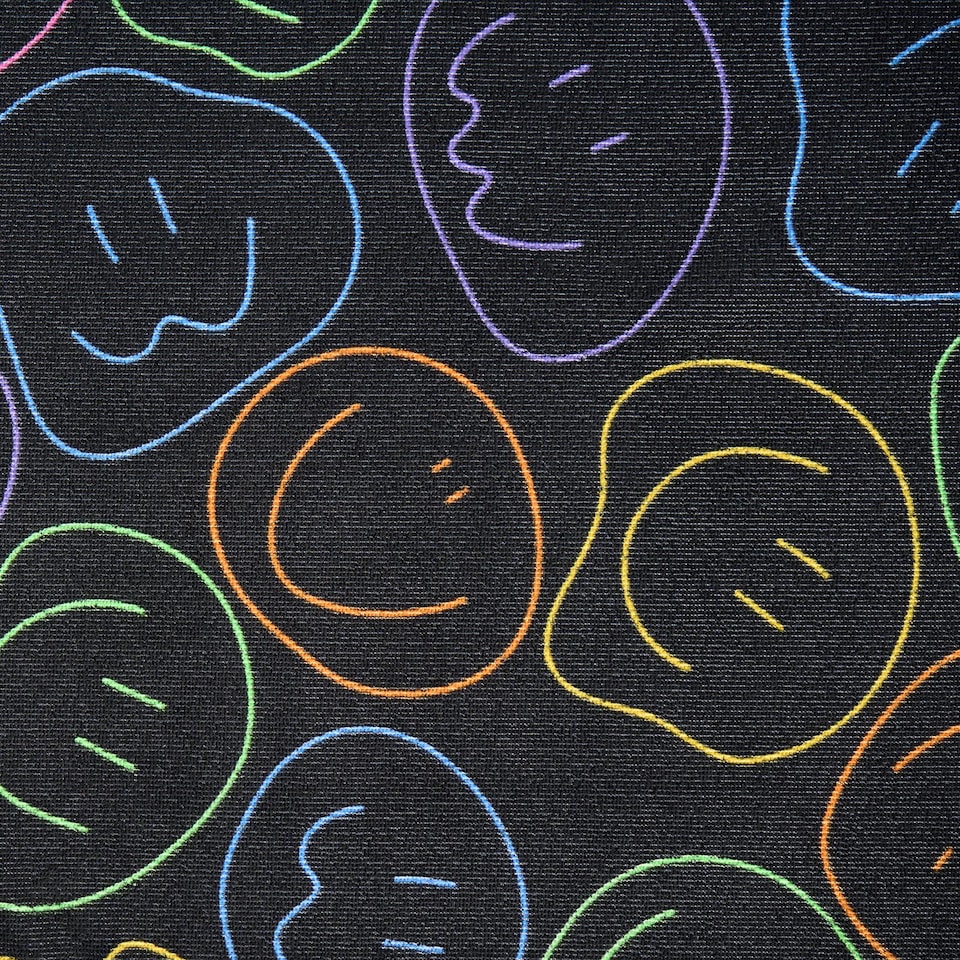 image 1 of OHS Print Beach Towel Bath Travel Quick Dry Microfibre Absorbent | Black | Smiley Faces | One size