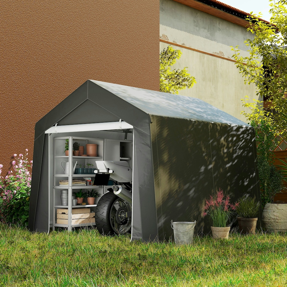 image 1 of Outsunny 3 x 3(m) Portable Shed, Waterproof and Heavy Duty Dark Grey