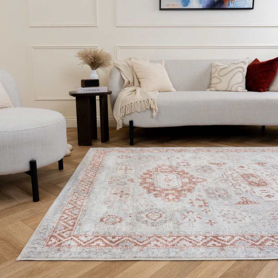 The Rugs Montana Collection Medallion Grey and Cream Living Room Rug ...