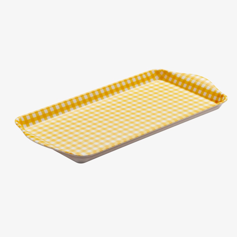 image 1 of Zeal Melamine Sandwich Serving Tray, Gingham Pattern, 25 x 13cm, Mustard