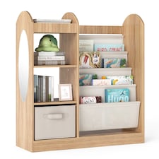 COSTWAY Kids Bookshelf Mirror Toy Storage Organizer with Full-Length