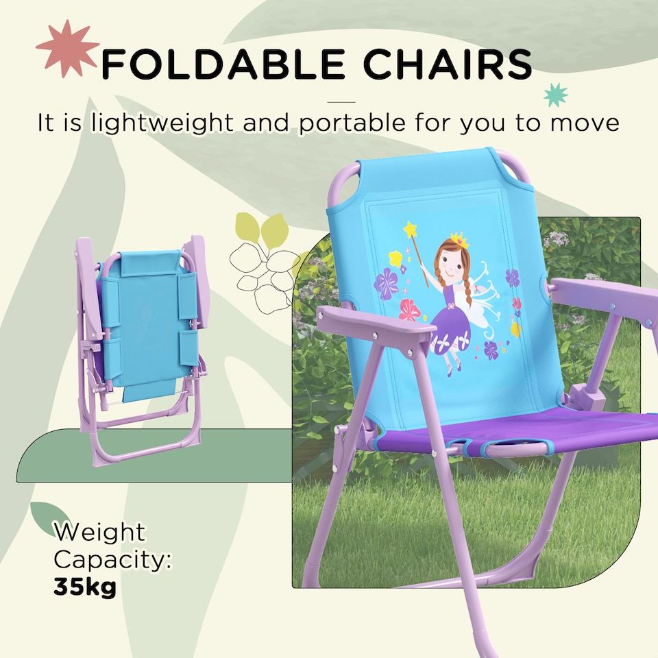 image 1 of Outsunny Kids Bistro Table and Chair Set w Fairy Theme, Adjustable Parasol