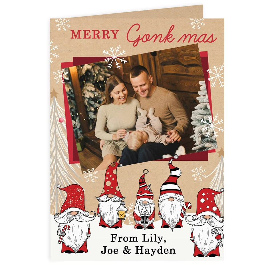 image 1 of Personalised Photo Upload Pack of 10 Gonk Christmas Cards