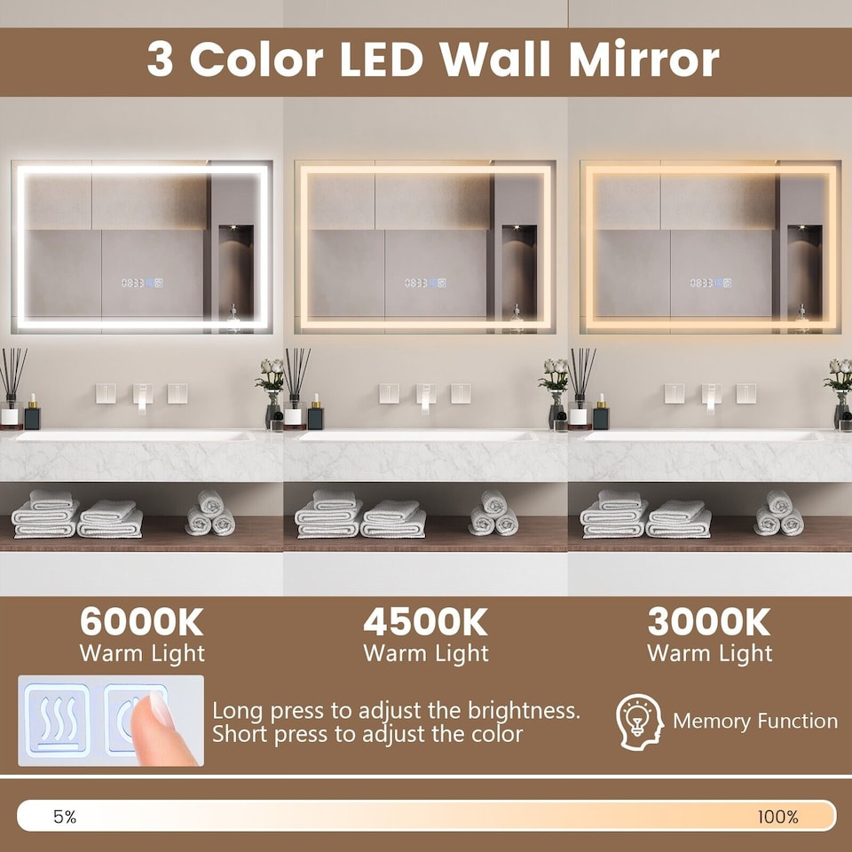 image 1 of COSTWAY 60 x 40 CM LED Lighted Bathroom Mirror Wall Mounted