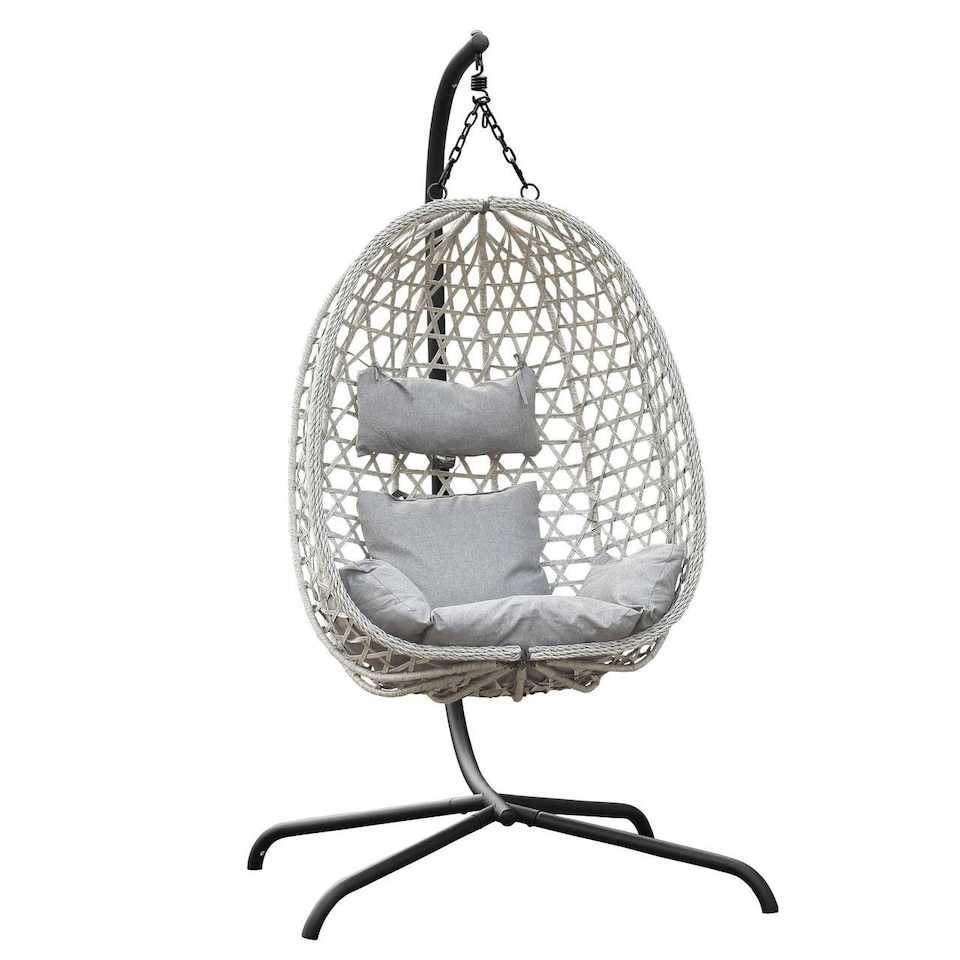 image 1 of URBNLIVING Rattan Hanging Egg Chair With Stand Indoor Outdoor