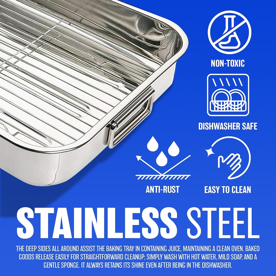 image 1 of Set Of 4 Roasting Trays Stainless Steel Oven Pan Dish Bake Roast Grill