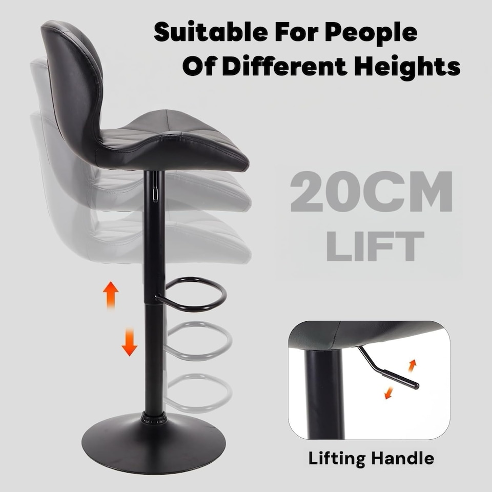 image 1 of Alivio Adjustable Swivel Bar Stool with Backrest & Footrest (Set of 2, Black)