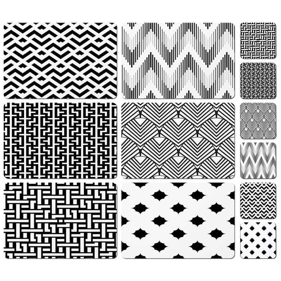 image 1 of Geometric Black & White Collection (Placemat & Coaster Set)