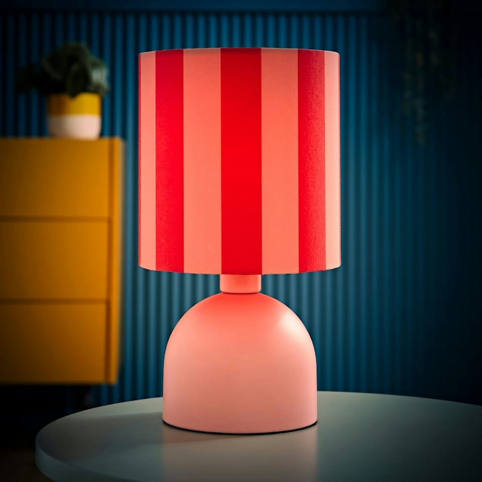 image 1 of ValueLights Miley Pink Stripes Drum Lamp Shade Pale Pink Table Lamp Pink