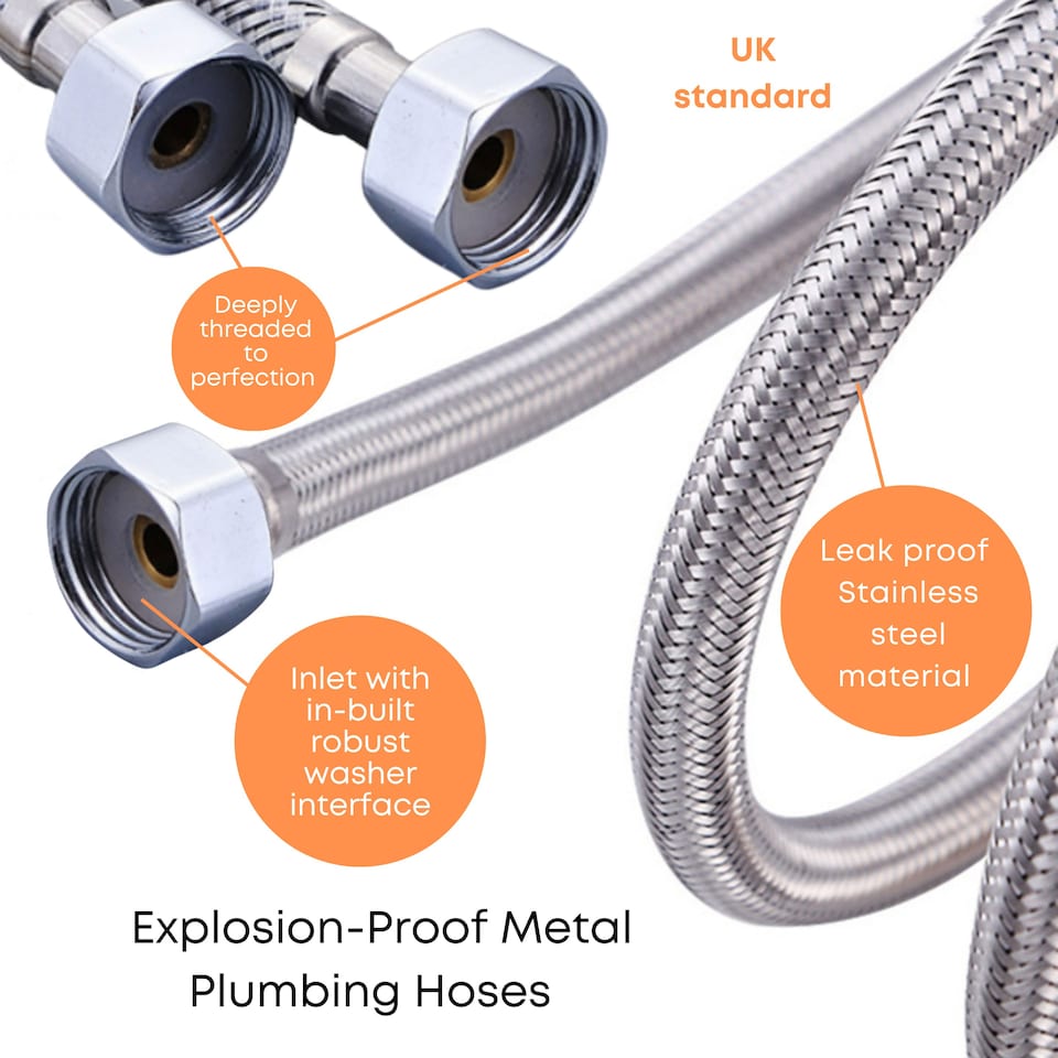 image 1 of TradeProvider® Flexi Pipes, Flexible Mixer Taps Tails (2pcs/pack)Kitchen Tap Connector 10M x1/2 Fitting 600mm Long Flexible Hose British Standard Pipe Connectors (103mm brass end)