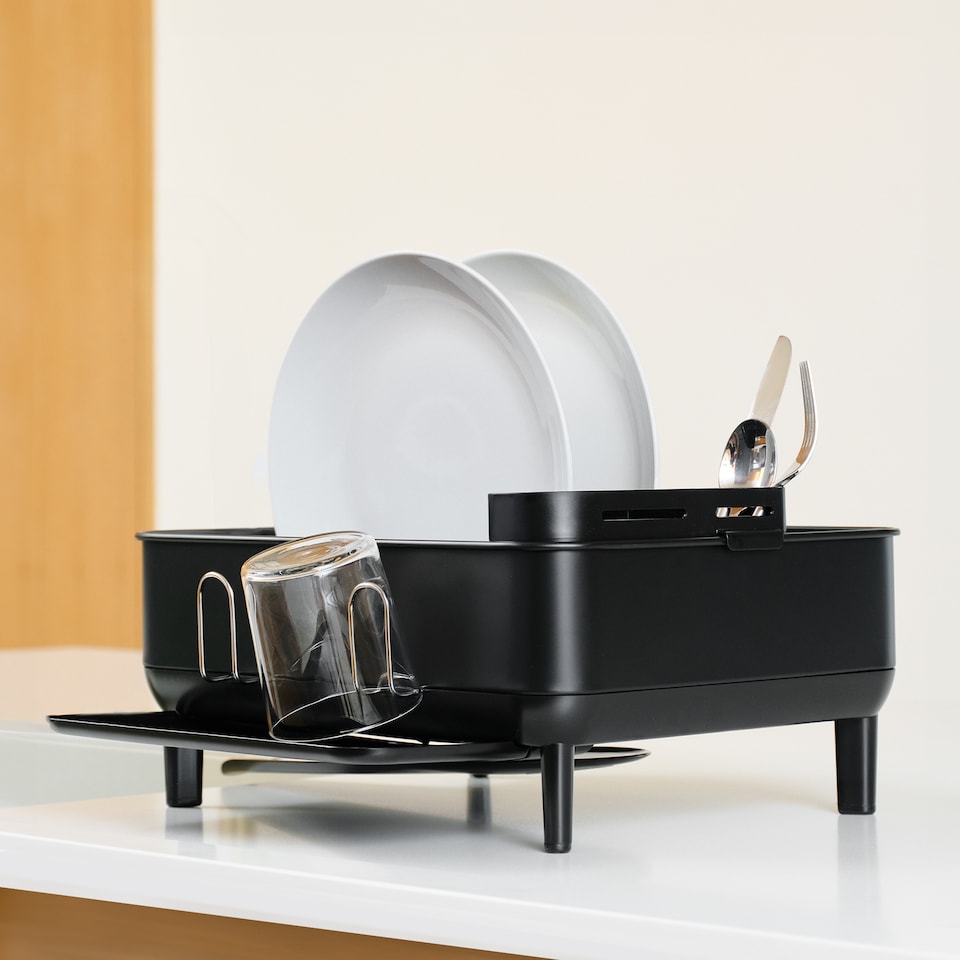 image 1 of Simplehuman Compact Steel Frame Dish Rack Dish Drainer, Matte Black Steel