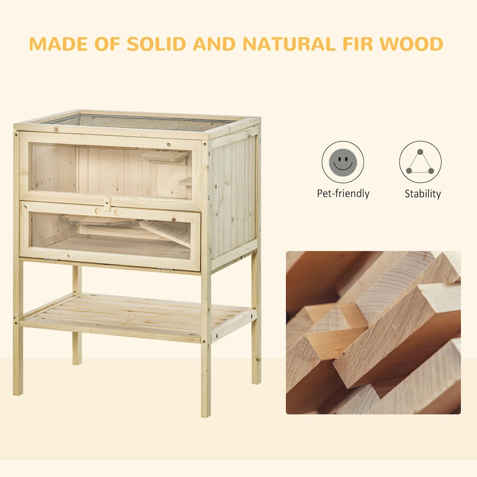 image 1 of PawHut Wooden Hamster Cage w/ Storage Shelf, Openable Top for Gerbils