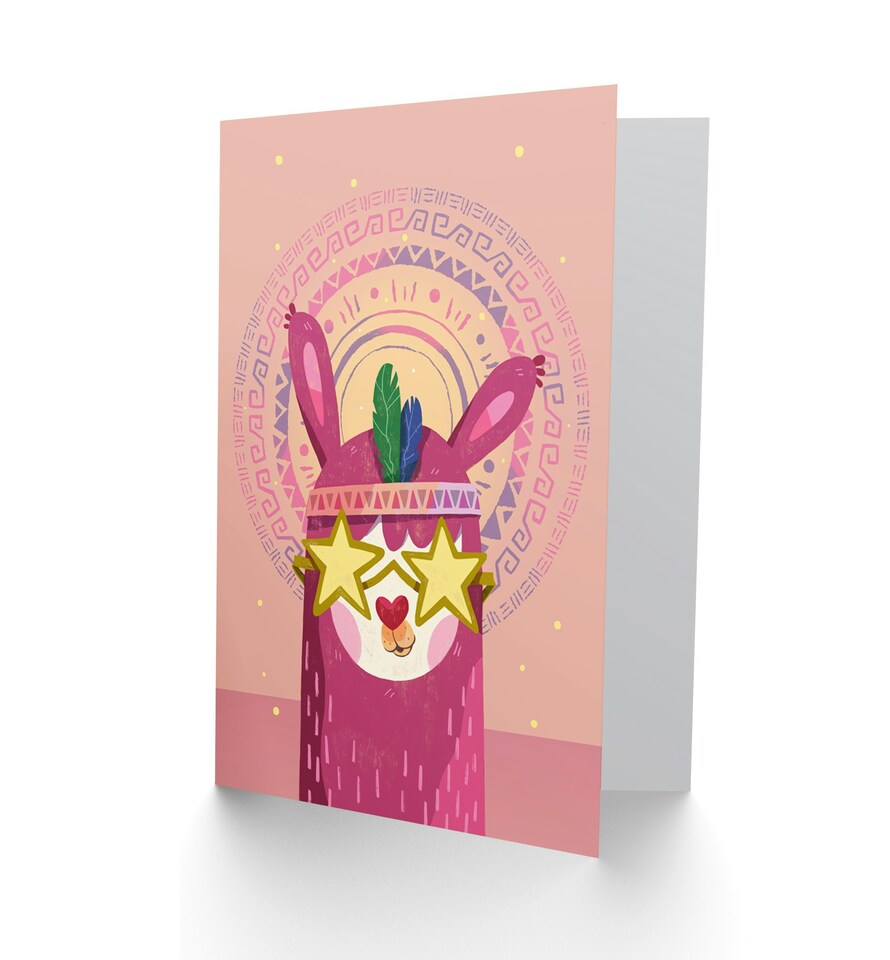 image 1 of Pink Llama Teen Girl Star Sunglasses Groovy Design Greeting Card
