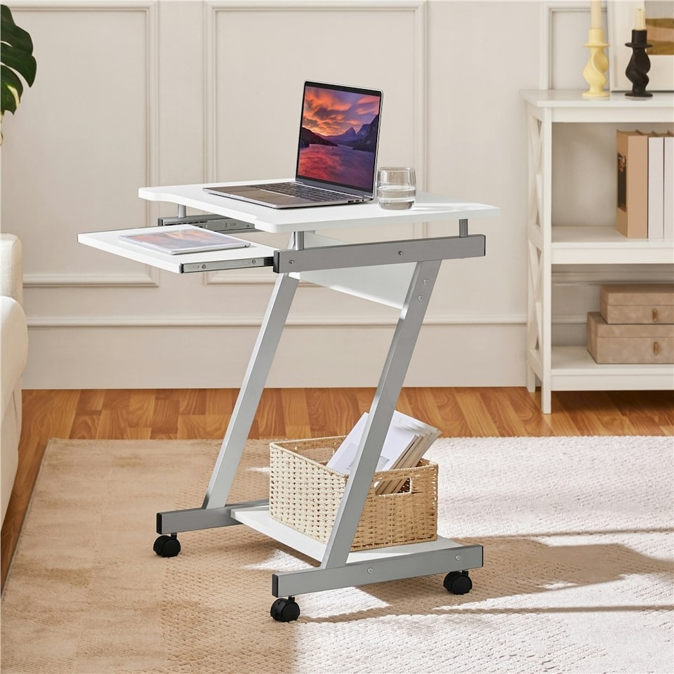 image 1 of Yaheetech Z-Shaped Computer Desk | White