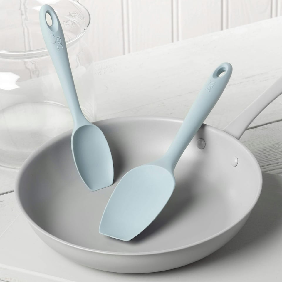 image 1 of Zeal Silicone Spatula Spoons, Large and Small, Set of 2, Duck Egg Blue
