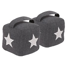 Nicola Spring Fabric Door Stops - 2x Star Indoor Herringbone Decorative Wedge Stopper Interior Weighted Doorstop with Handle