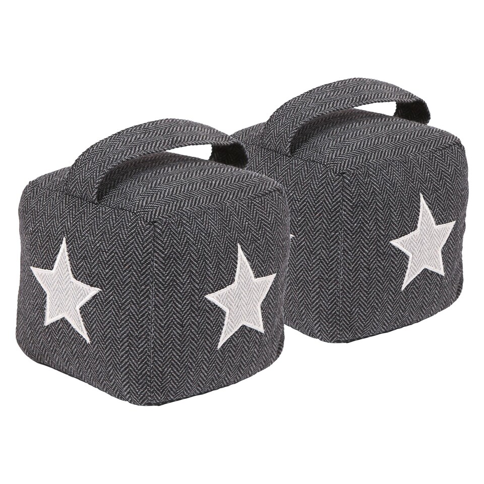 image 1 of Nicola Spring Fabric Door Stops - 2x Star Indoor Herringbone Decorative Wedge Stopper Interior Weighted Doorstop with Handle