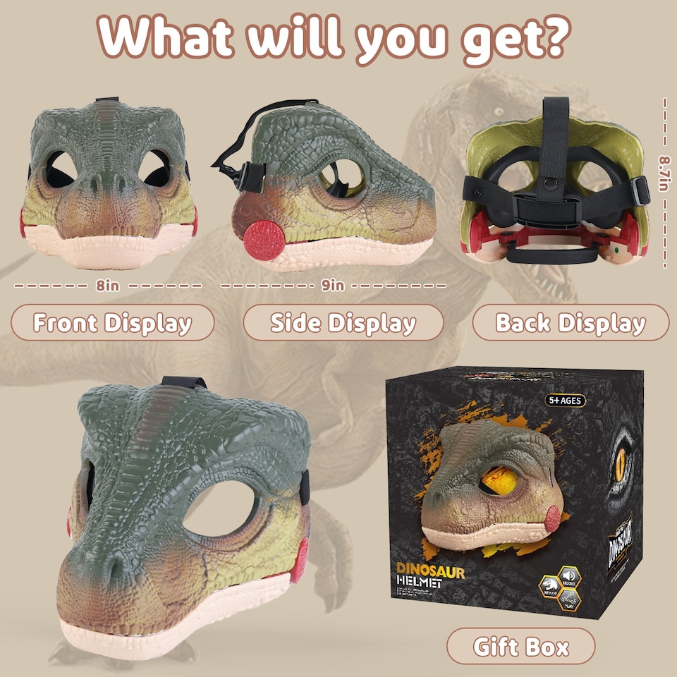 image 1 of Dinosaur Mask Dino Masks Moving Jaw Halloween Decorations Dinosaur Costume Mask Carrying Sound Effects