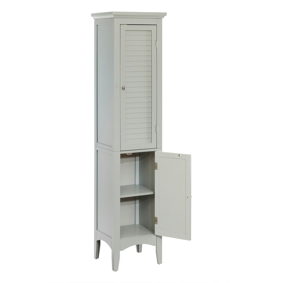 image 1 of Teamson Home Wooden Bathroom Cabinet Tall Standing Grey Glancy