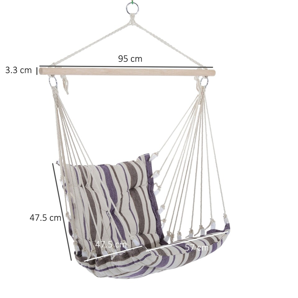 image 1 of Outsunny Outdoor Hammock Cushioned Chair Patio Swing Seat Wooden Brown Garden