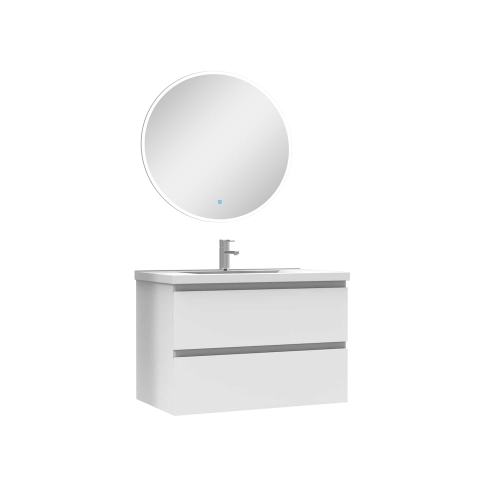 image 1 of AICA 800mm Wall Mounted Bathroom Vanity Unit With Ceramic Basin,2 Soft Close Drawers for Storage,White,Flat packed