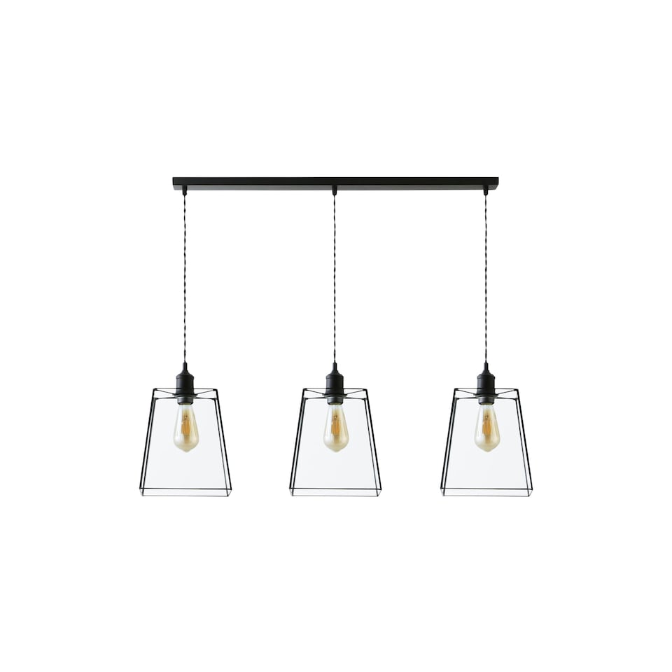 image 1 of ValueLights Susie Glass Matte Black 3 Drop Ceiling Light and Bulbs