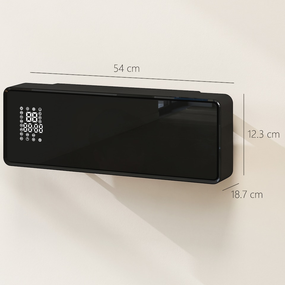 image 1 of HOMCOM Electric Heater, 2000W Ceramic Wall Mounted Space Heater with Fan, Adjustable Thermostat, Weekly Timer, Oscillation, Open Window Detection, 24H Timer, Remote Control, Glass Panel, Black | Black