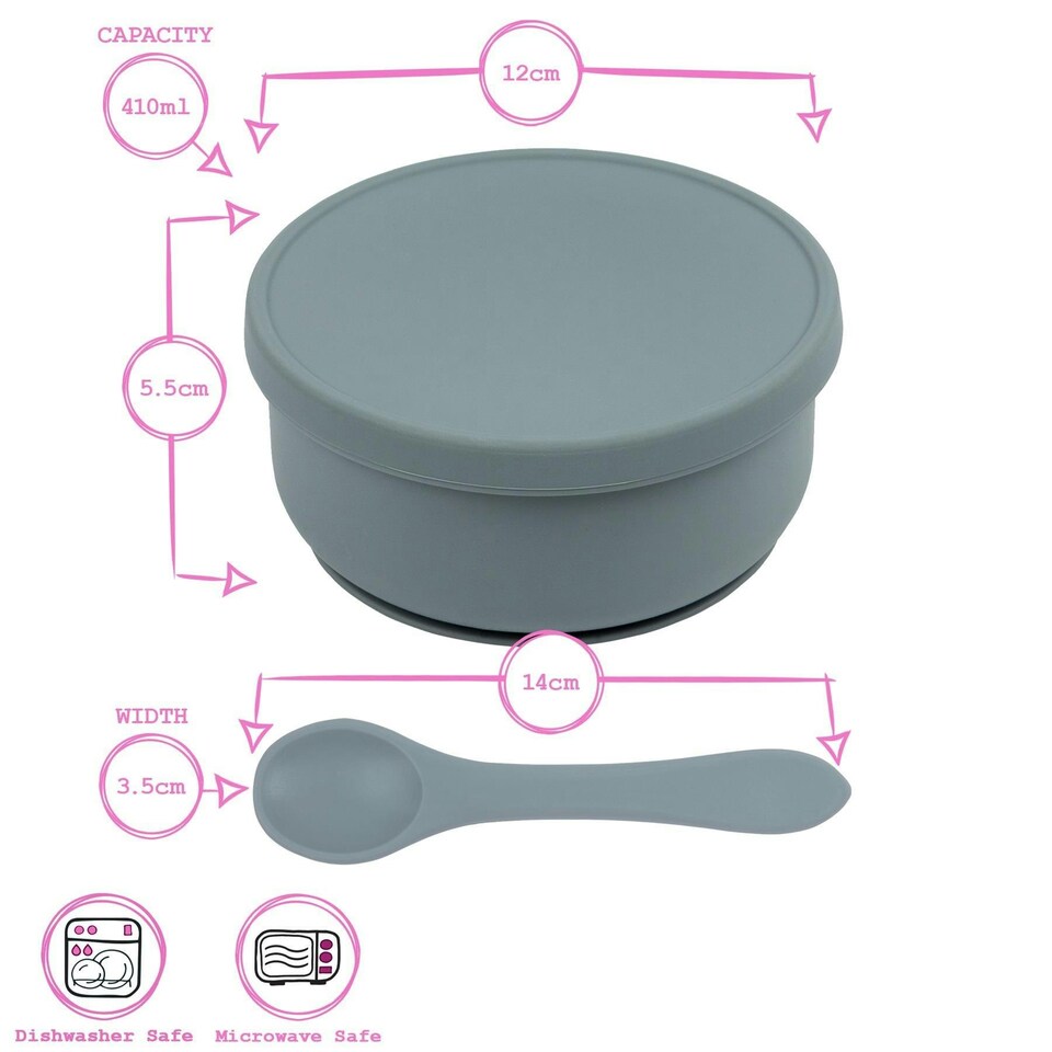 image 1 of Tiny Dining Baby Silicone Suction Bowl & Spoon Set - Silver Sage