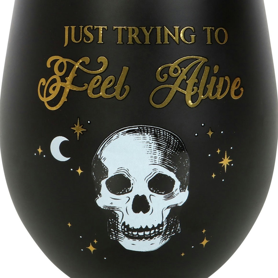image 1 of Something Different Just Trying To Feel Alive Stemless Wine Glass - Black/Gold/White - One Size
