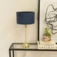 image 3 of ValueLights Maggie Gold Metal Candlestick Slim Table Lamp with Navy Blue Velvet Drum Lamp Shade Gold