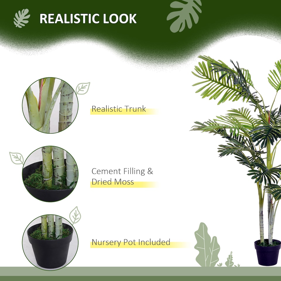 image 1 of Outsunny Artificial Tree, 150cm Tropical Palm Tree, Fake Plants in Pots, FauGreen Plant for Indoor Home Office Living Room Decoration