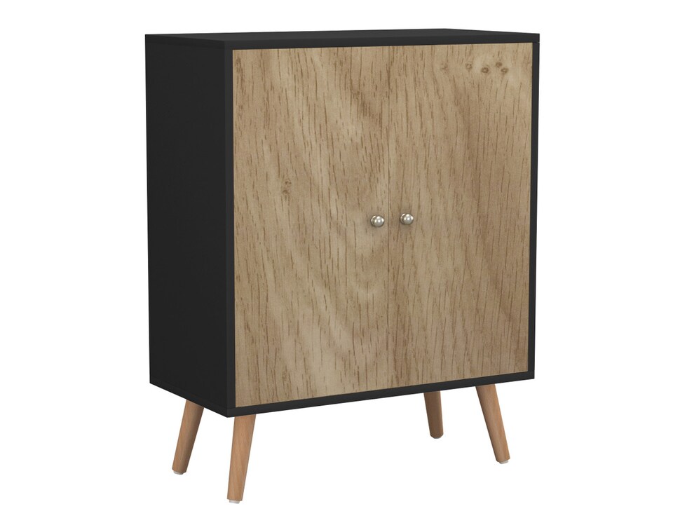 image 1 of Black 2-Tier 2-Door Wooden Cabinet With Legs | Brown | Oak & Beech | 0 x 0 x 0 | 1