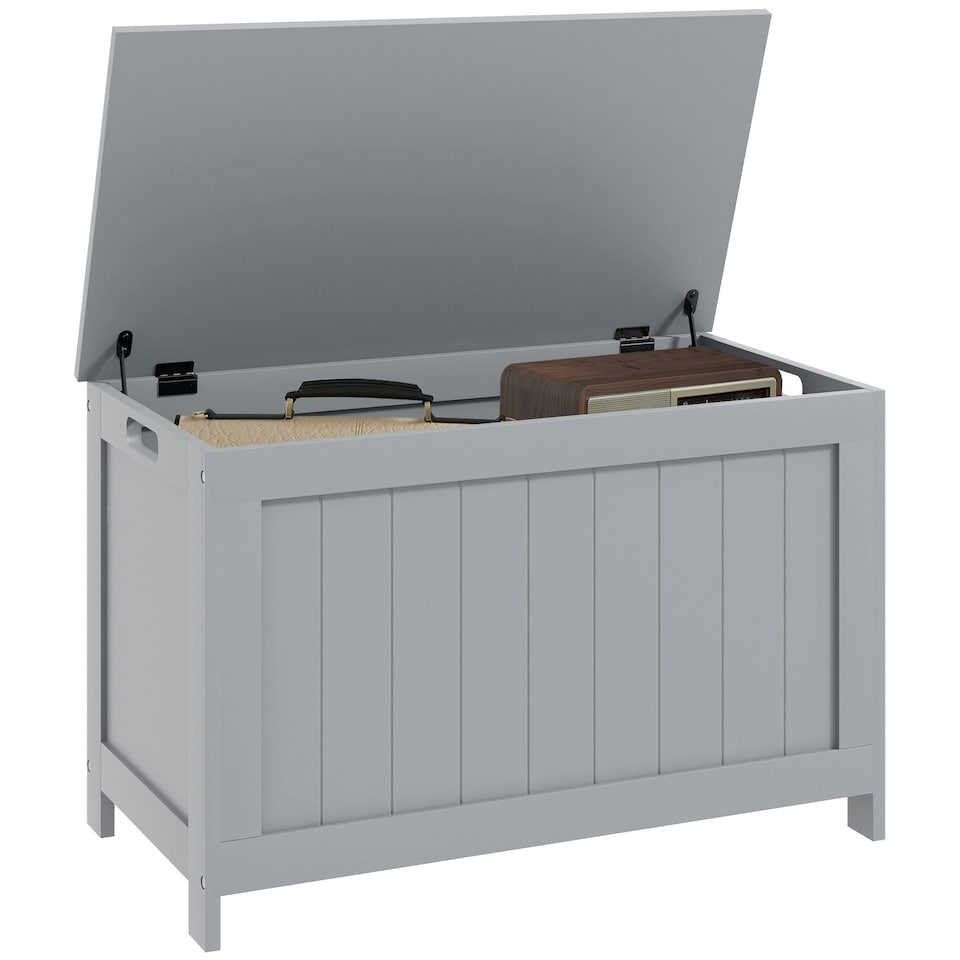 image 1 of HOMCOM Storage Chest with 2 Safety Hinges, Modern Storage Bench, Grey