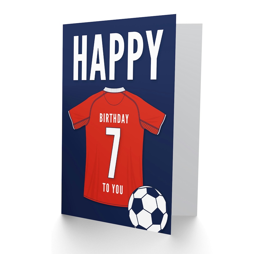 image 1 of Football Strip Kit Red Jersey Top On Age 7 Year Old Child Kids 7th Birthday Card