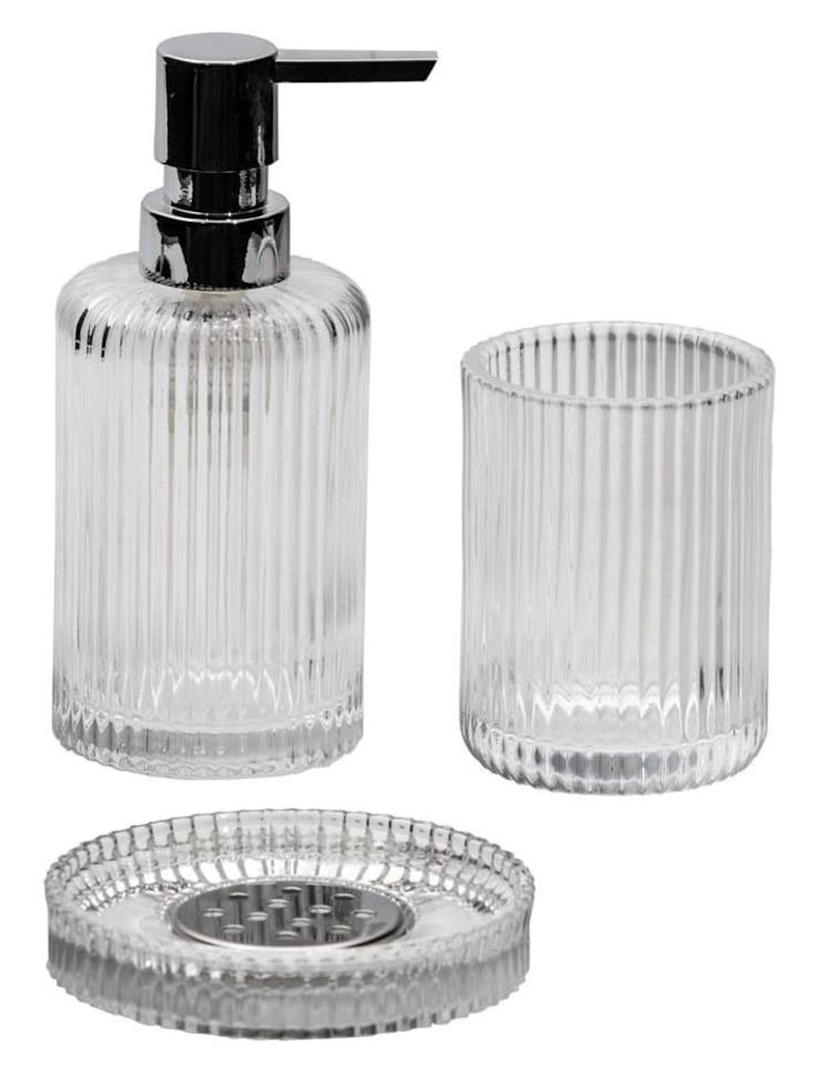 image 1 of Showerdrape Regent Ribbed Glass Chrome 3 Piece Bathroom Accessory Set