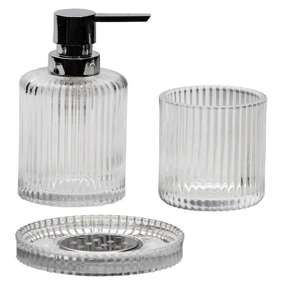 image 1 of Showerdrape Regent Ribbed Glass Chrome 3 Piece Bathroom Accessory Set