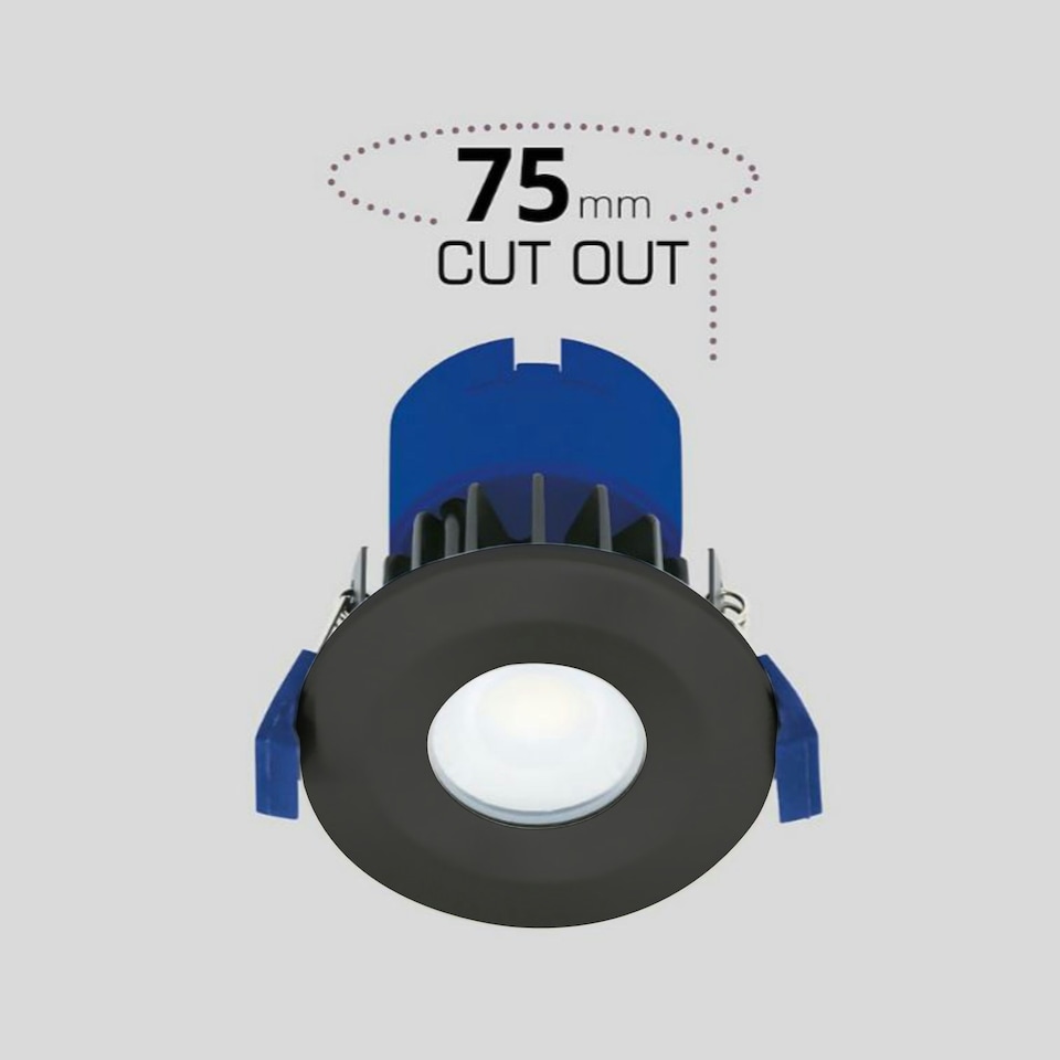 image 1 of Set of 5 Fire Rated LED Bathroom Downlights - Matt Black IP65 Recessed Downlights Black