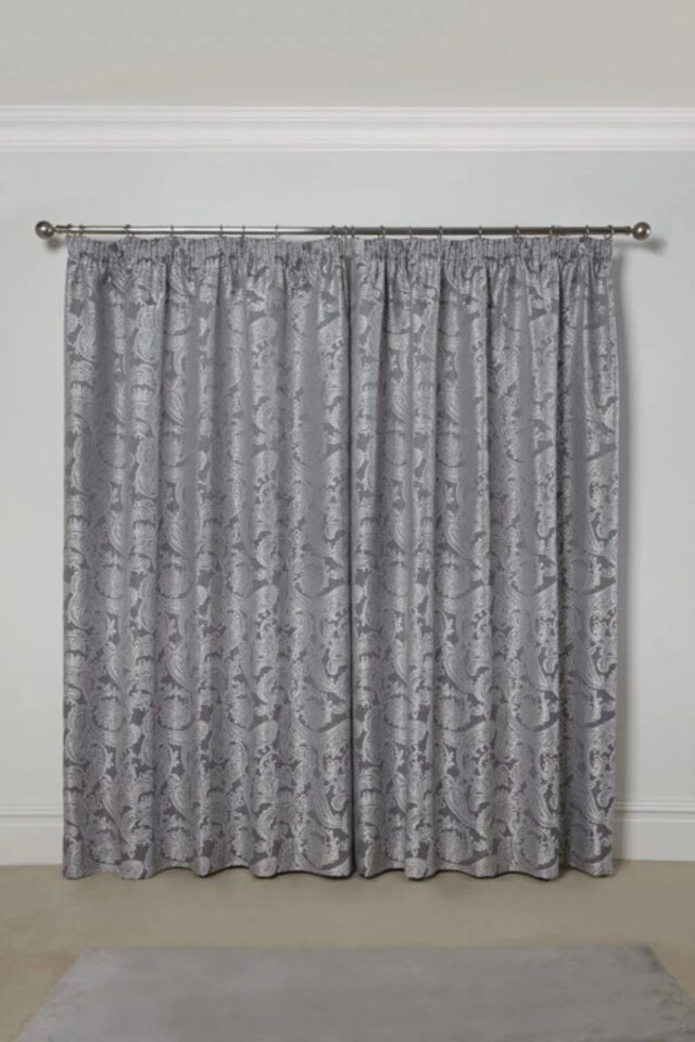 image 1 of Cavendish Lined Pencil Pleat Curtains 116cm x 183cm Silver | Grey | Grey