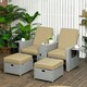 image 2 of Outsunny 5PC PE Rattan Sun Lounger, Outdoor Wicker 5-level Adjustable Recliner Sofa Bed with Storage Side Table and Footstools, for Patio, Garden, Poolside, Beige
