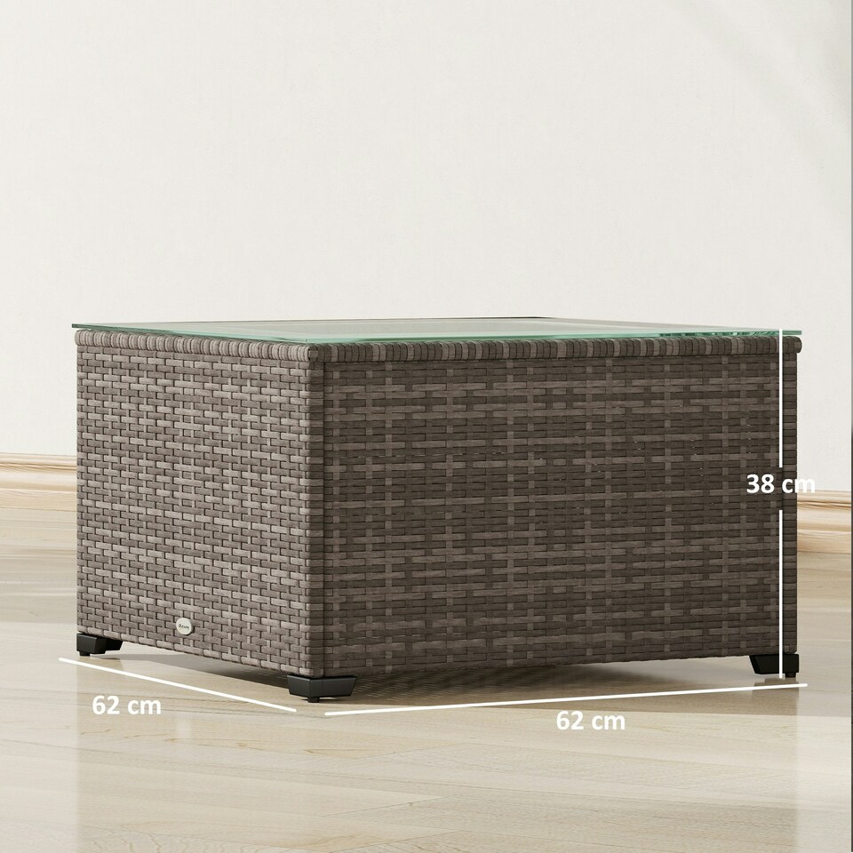 image 1 of Outsunny Outdoor Coffee Table with Glass Top, Rattan Side Table 