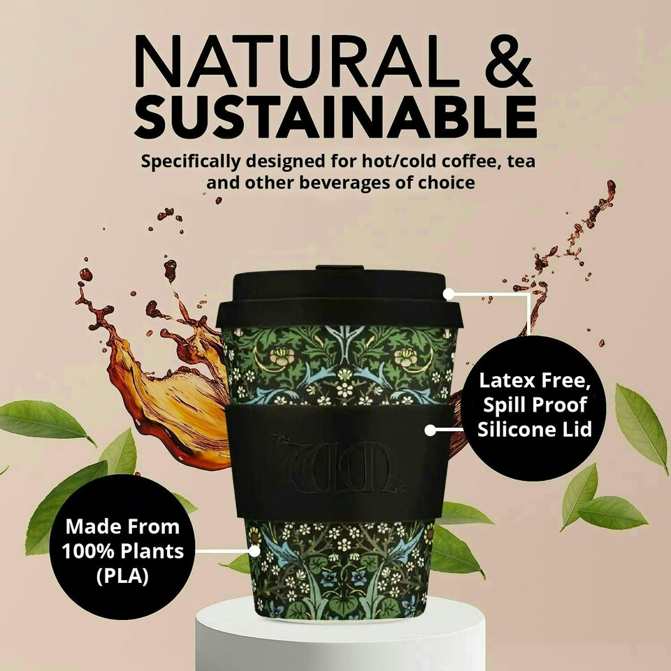 image 1 of 12oz 350ml William Morris Reusable Eco-Friendly 100% Plant Based Coffee Cup - Melamine Free, Dishwasher/Microwave Safe Travel Mug N/A | Walthamstow