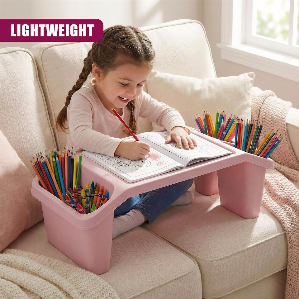 image 1 of GEEZY Pink Plastic Portable Bed Tray With Storage
