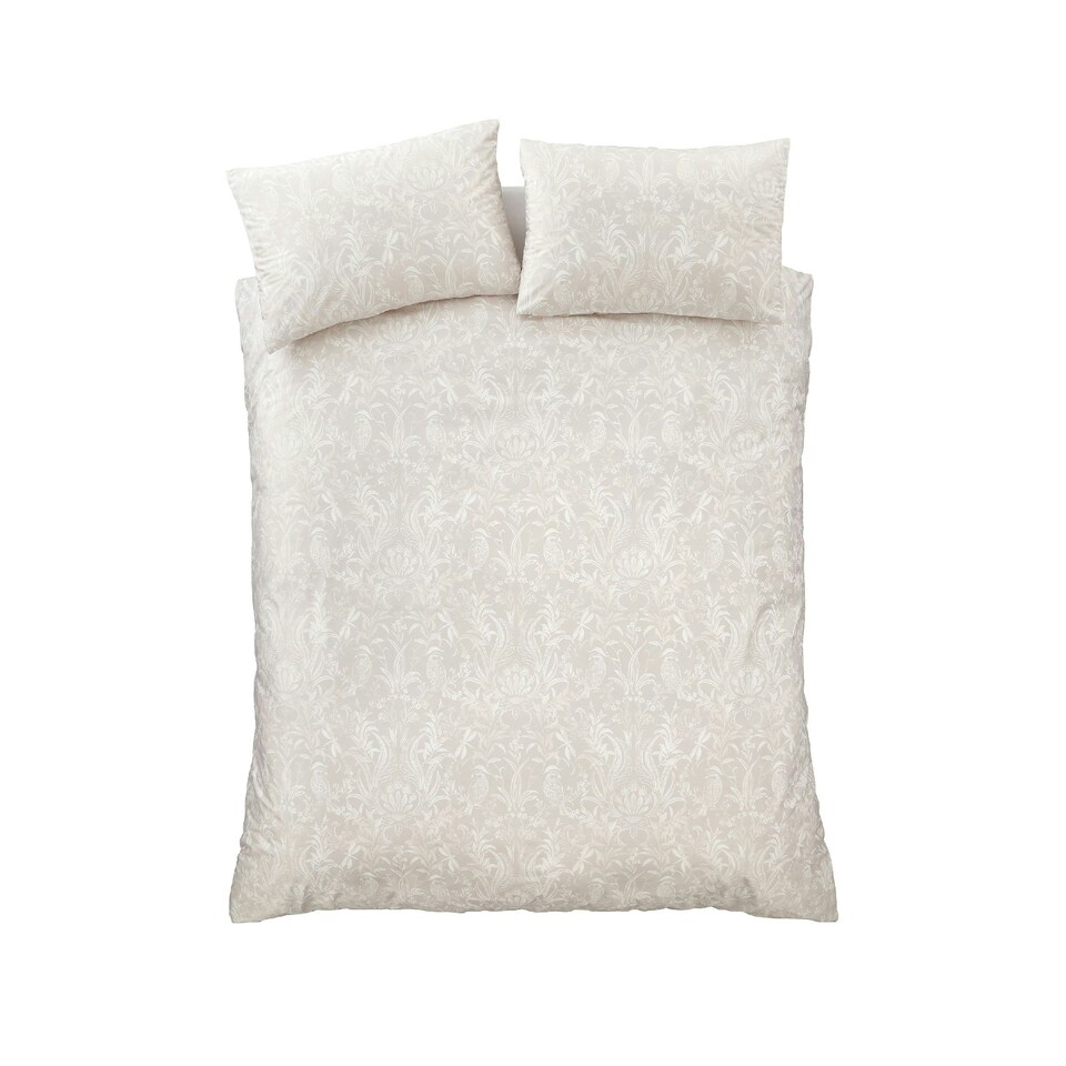 image 1 of Bridgerton By Catherine Lansfield Regal Birds Soft Velvet Duvet Cover Set Natural Cream | Natural | Single