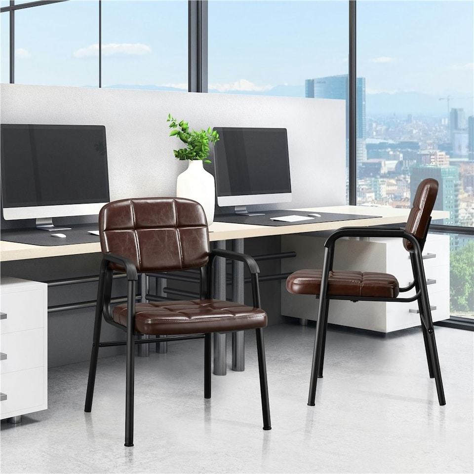 image 1 of Yaheetech 2pcs Office Reception Upholstered Chairs for Home & Office Black Brown