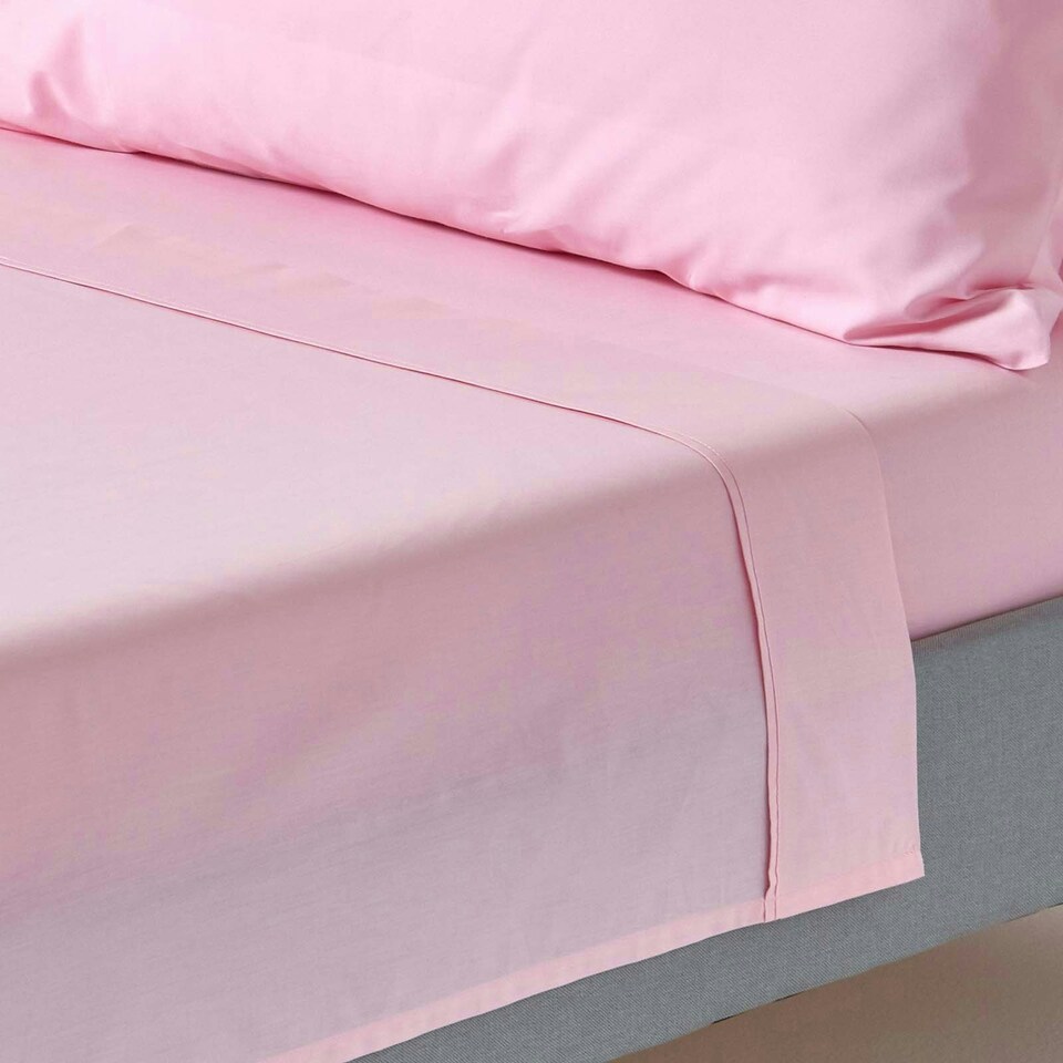 image 1 of Homescapes Pink Egyptian Cotton Flat Sheet 200 TC, Double Pink | Double