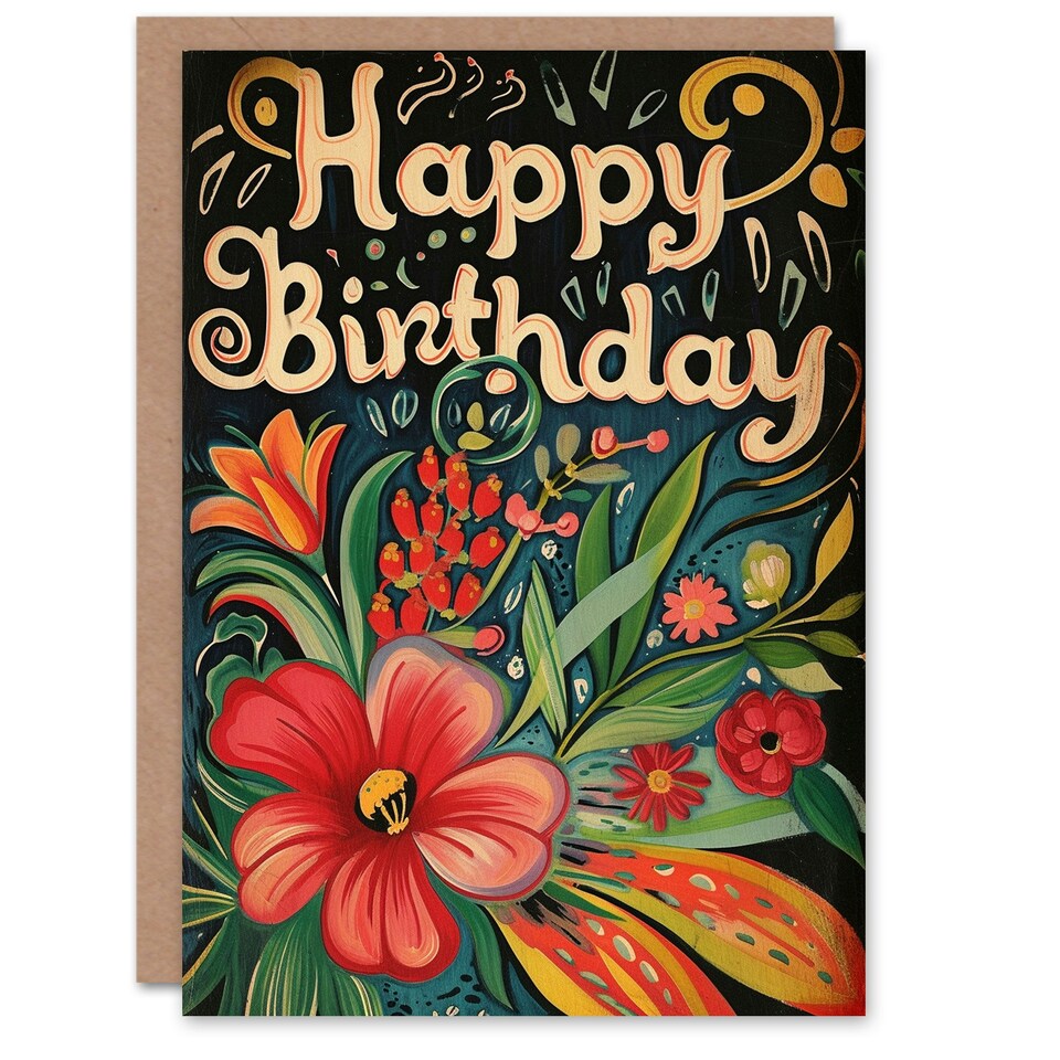 image 1 of Floral Tropical Flower Bouquet Woman Her Birthday Card