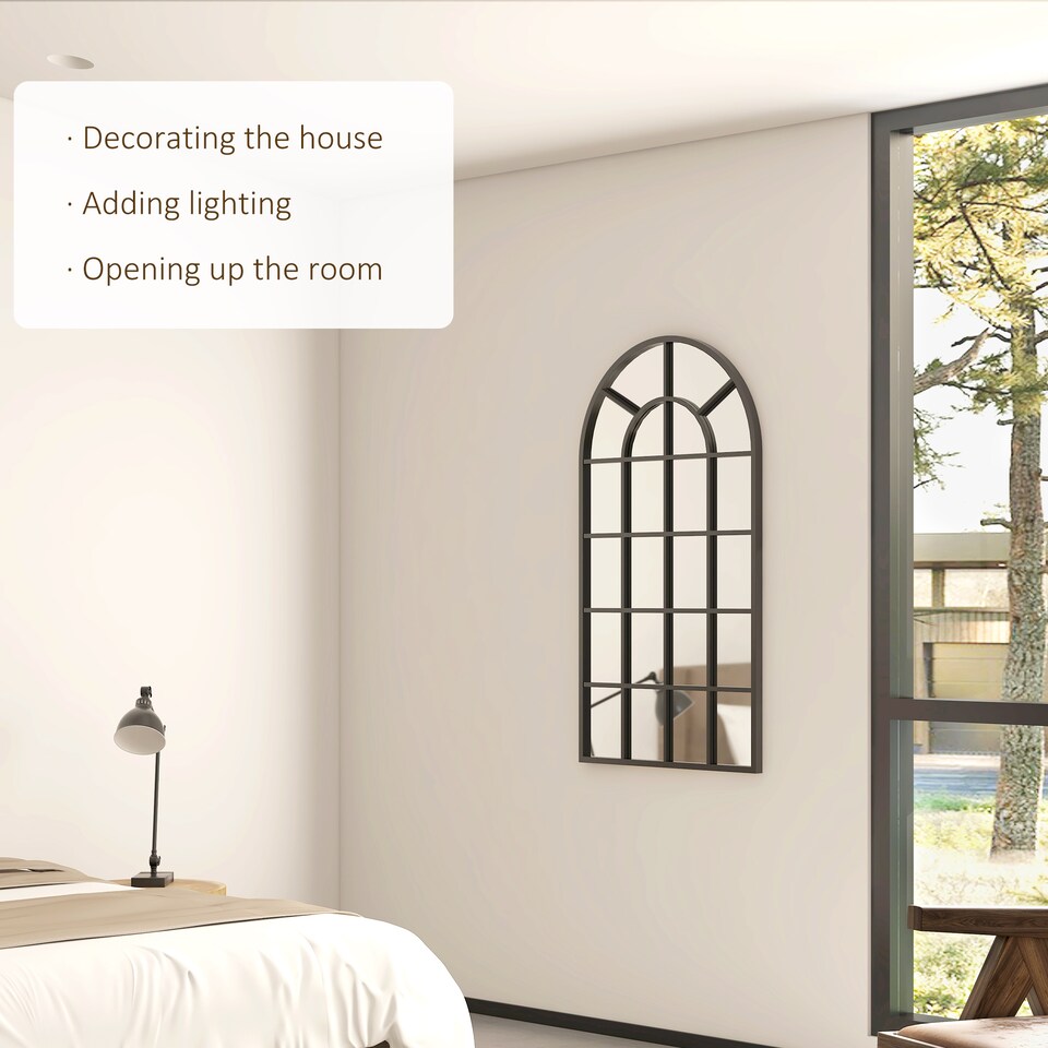 image 1 of HOMCOM Modern Arch Window Wall Mirror for Living Room Bedroom, 110x65cm, Black