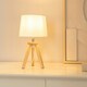 image 1 of ValueLights Jackson Natural Wood Tripod Table Lamp with Fabric Shade and LED Bulb White