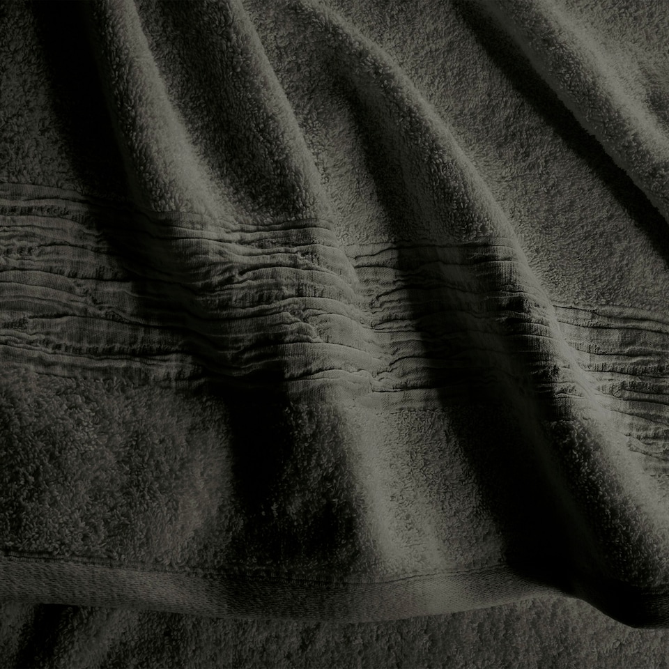 image 1 of Martex 600gsm Turkish Cotton Towel With Linen Blend Insert Border Grey Bath Towel Grey